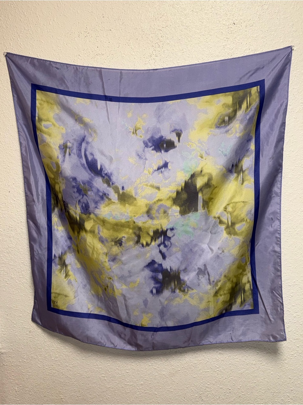 New York & Company Lavender, Yellow & Blue Abstract Silk Scarf